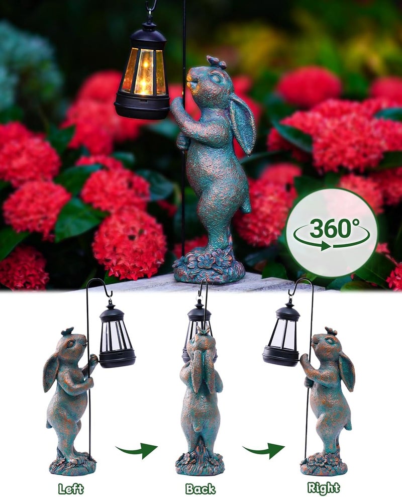 Pohabery Garden Statues Outdoor Bunny with Solar Lantern – Rabbit Yard Decor, Waterproof Resin Figurine Pathway Light for Lawn & Patio - Image 4